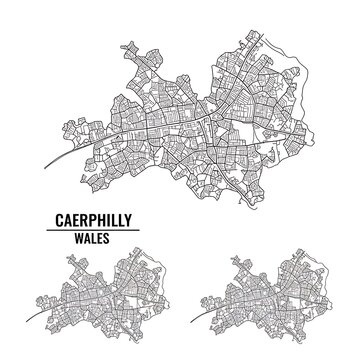Caerphilly Wales Map Vector Illustration.