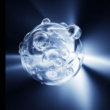 Luminous transparent cellular sphere representing skincare biotechnology molecular encapsulation cellular renewal and advanced beauty science
