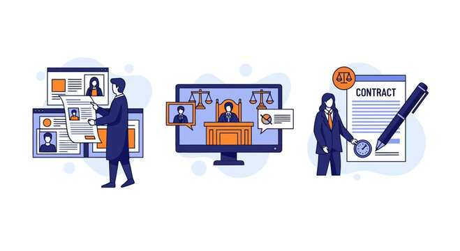 Modern Digital Legal Practice Virtual Courtroom Online Law Firm Professional Attorney Services Electronic Contract Signature Document Management