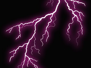 Bright purple lightning against a dark background creates a striking contrast. The lightning branches out in multiple directions, displaying its jagged, forked structure. The glow emphasizes the inten © ALEXO444