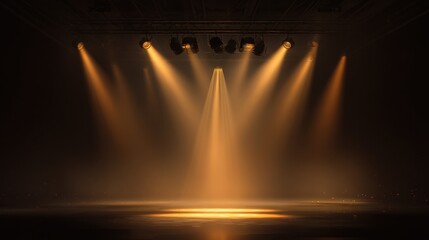 Obraz premium Cinematic Stage Lighting Study: Gold Beams and Minimal Set in a Theater Mock-Up