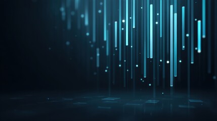 Fototapeta premium Abstract futuristic background with glowing blue vertical lines cascading in a dark space, creating a sense of depth and technology theme for design projects