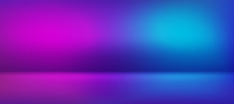 Studio background with pink and blue lights. Vector bright neon scene for competition, vs concept. Abstract stage in empty room