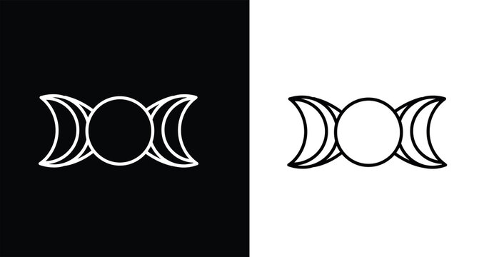 A mystical symbol featuring three crescent moons and a circle on a black and white background