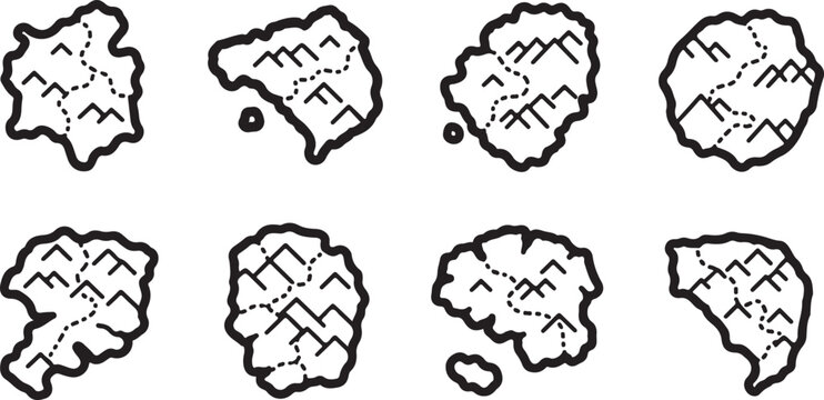 Black and white illustration of eight puzzle pieces with various matching patterns Vector