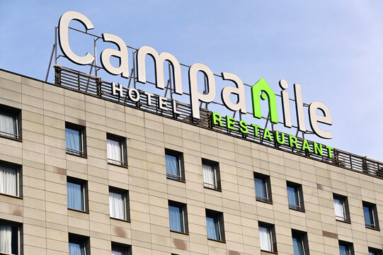 Warsaw, Poland, Europe - 04.2026 : Campanile Hotel Restaurant, French Groupe du Louvre, sold to worlwide Chinese tourism company Jinjiang International in 2015, Towarowa street nr 2 in city center