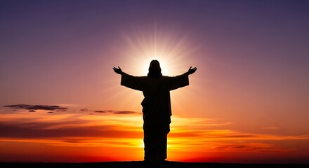 Fototapeta premium Silhouette of Jesus Christ at Sunset Background