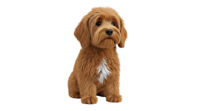 Adorable fluffy brown dog sitting down