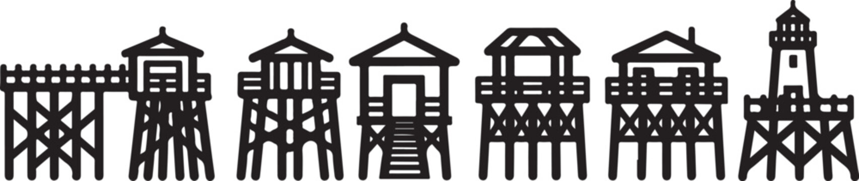 Row of traditional houses with ornate wooden facades and steep gables Vector
