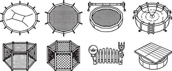 Geometric shapes and architectural structures in technical drawing Vector © Sazid