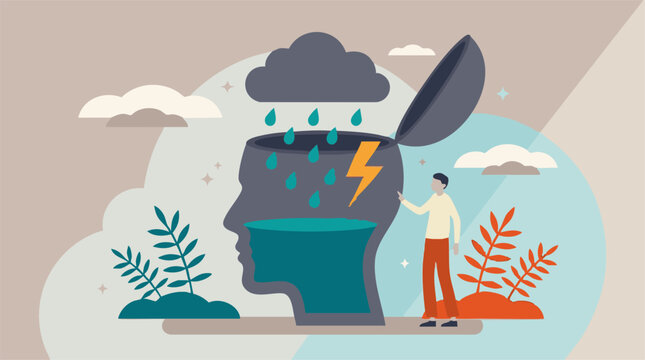 Conceptual illustration of mental health, stress, anxiety, and emotional turmoil