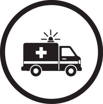 Minimalist Ambulance Icon Silhouette in Black Circular Border Vector