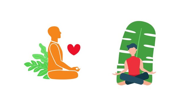 Woman Practicing Peaceful Meditation With Plants. Meditation Icon concept. Full length Icon animation illustration. High quality&nbsp;4k&nbsp;footage