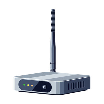 Wireless Wi-Fi Router with Antenna and Indicator Lights on White Background