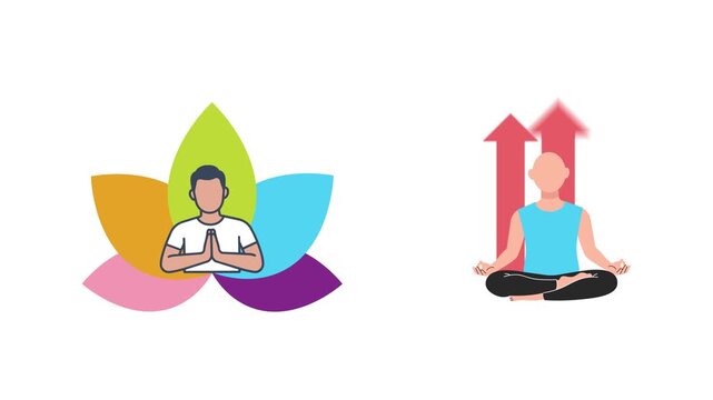 Yoga Meditation Pose With Colorful Lotus. Meditation Icon concept. Full length Icon animation illustration. High quality&nbsp;4k&nbsp;footage