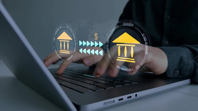 Online banking operations and interbank digital payment.Money transfers from different currencies internationally and currency exchange global.