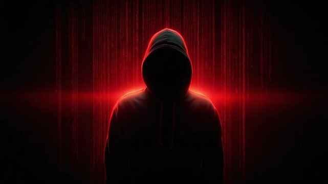 Suspicious man in a hoodie using a laptop in a dark environment, creating a hacker mood that symbolizes cybersecurity threats, cybercrime, and anonymous digital activity.