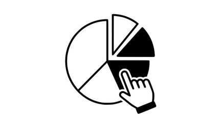 Hand pointing to a section of pie chart graphic