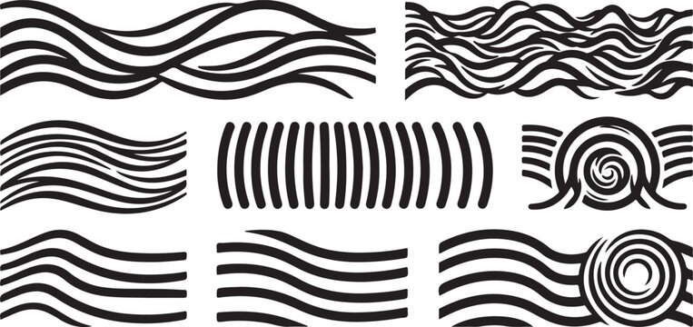 Intricate line art designs featuring swirls, waves, and geometric patterns Vector