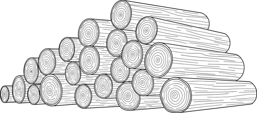 Stack of wooden logs with visible tree rings stacked woodpile