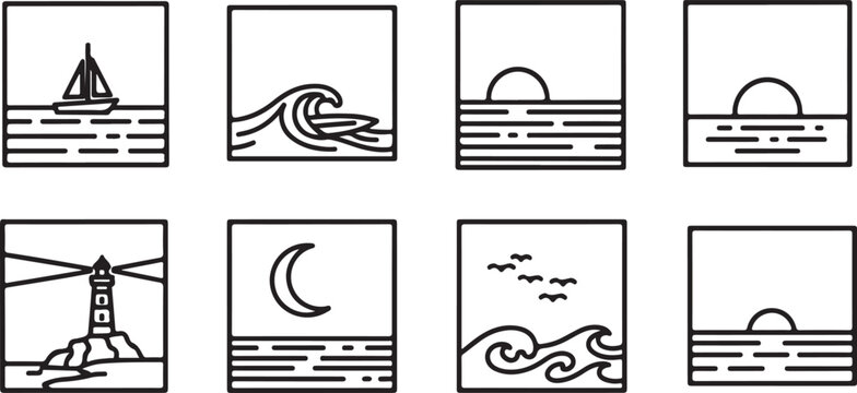 Examples of maritime and navigation symbols in nautical charts Vector