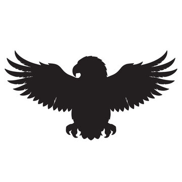 Black Eagle Silhouette with Spread Wings Isolated on White Background PNG