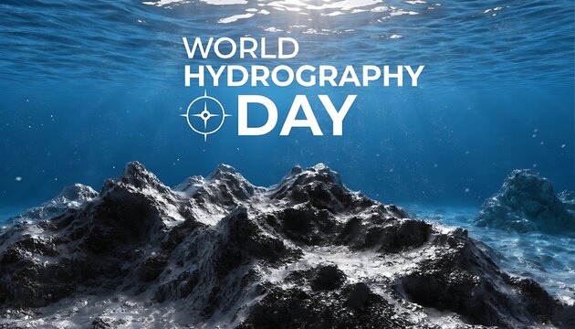 Underwater ocean landscape, World Hydrography Day, sea floor, blue water, rocky terrain