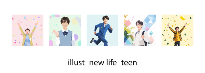 Fototapeta premium 新生活を迎える10代の学生_イラスト素材