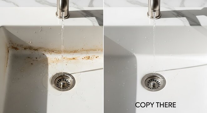 Before and after sink stain removal.