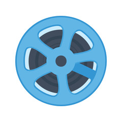 Obraz premium Simple light blue film reel with visible film for cinematic productions in the studio