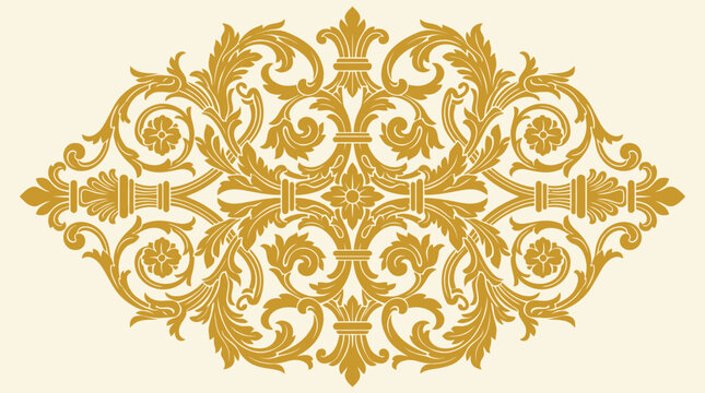 Intricate golden damask design pattern.
