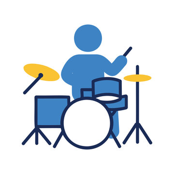 Person playing the drums with a vibrant color palette in a simple illustration
