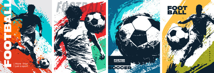 Obraz premium Set of posters dedicated to soccer in Grunge silhouette style