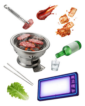 Korean BBQ Feast: Isolated Elements for Restaurant Promotion