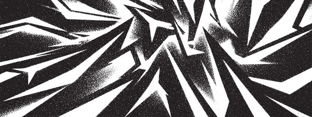 Abstract black and white sharp lines and jagged shapes with spray paint effect paint splatter energetic background abstract chaos abstract movement abstract energy abstract grunge abstract text © DARK GRASS
