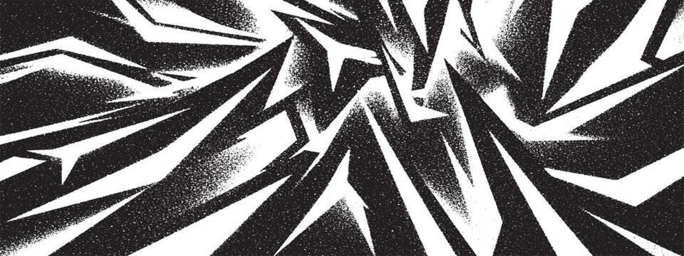 Abstract black and white sharp lines and jagged shapes with spray paint effect paint splatter energetic background abstract chaos abstract movement abstract energy abstract grunge abstract text