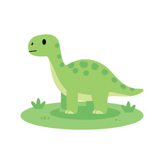 Fototapeta premium Cute brachiosaurus stands on a patch of grass in simple vector illustration