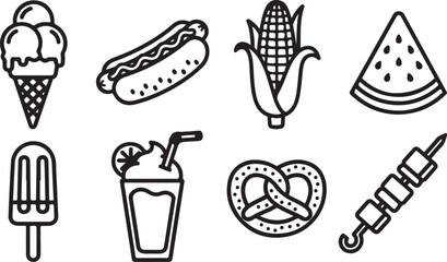 Simple line drawings of various objects and symbols in black and white Vector © Sazid