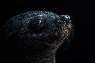 Obraz premium Close-up profile of a seal with detailed fur and dramatic lighting