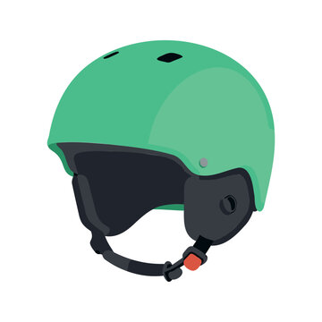 Mint colored ski helmet with ear protection, and adjustable chin strap for snowy adventures