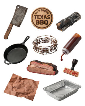 Texas BBQ Still Life on White Background