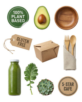 Plant-Based & Gluten-Free Food Delivery Set on White Background