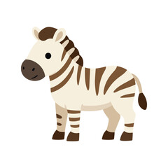 Naklejka premium Cute cartoon zebra with a white body and brown stripes standing on a white background