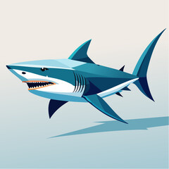 Fototapeta premium Stylized geometric shark illustration with sharp teeth and pectoral fins on a light background