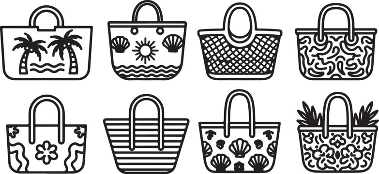 Decorative monogrammed handbags and purses with floral and geometric patterns Vector