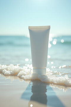 Elegant Cream Cosmetic Tube Mockup &ndash; Luxury Summer SPF Skincare Packaging Template