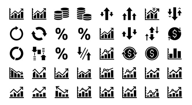 Chart icons set with financial growth and stock market symbols
