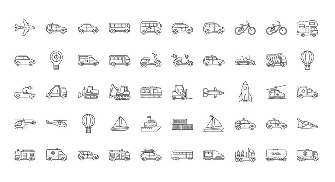 Transportation icon set with vehicle and logistics symbols
