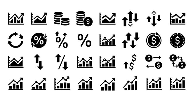 Chart icons set with financial growth and stock market symbols
