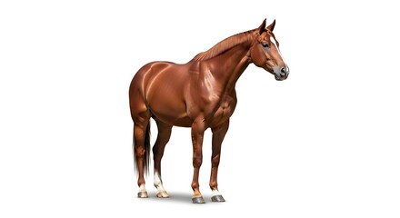 Obraz premium Brown Horse Standing Isolated on White Background